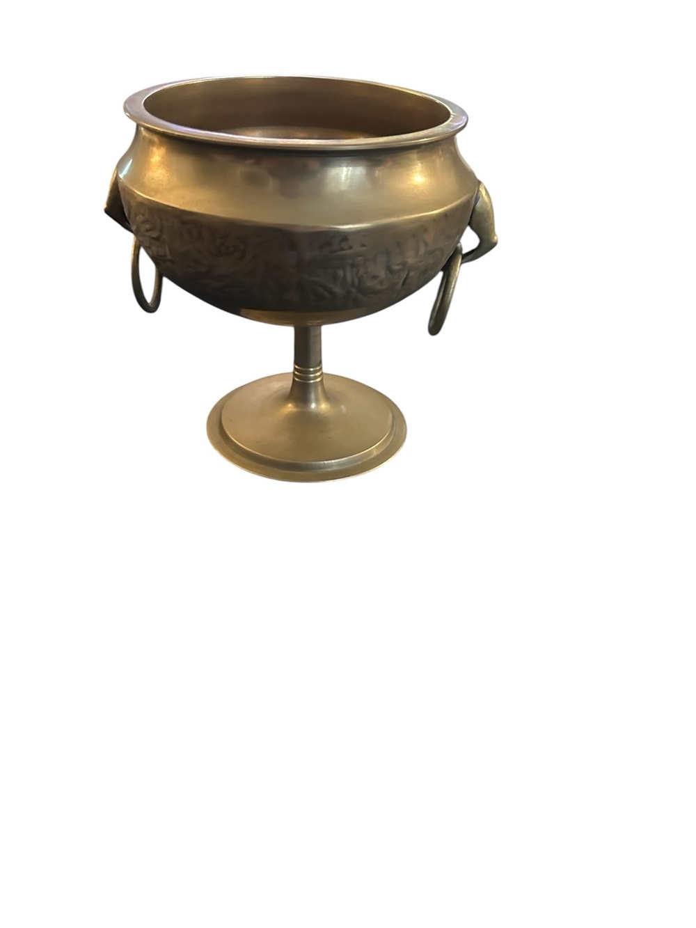 Vintage Swedish Brass Pedestal Bowl, MALM, Floral Relief, Ring Handles